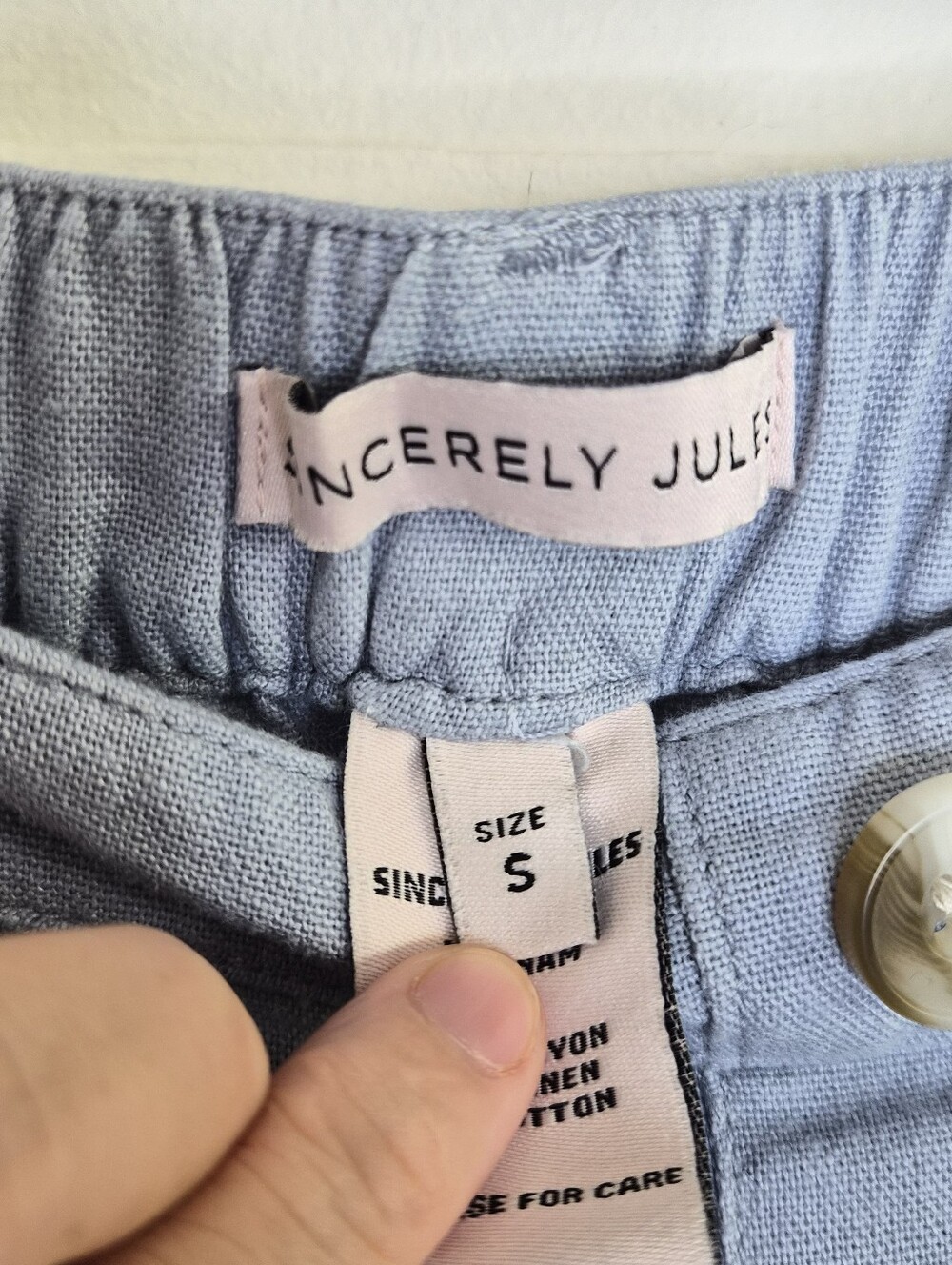 Sincerely Jules Light Blue Linen Blend Cargo Wide Leg Pants Size Small - Picture 10 of 13